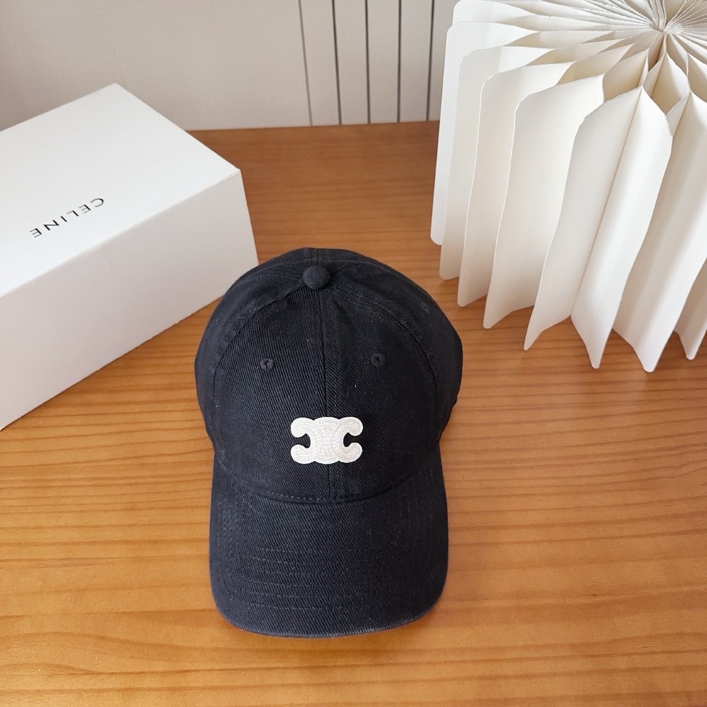 Celine Kids Black Baseball Cap with White Logo